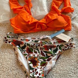 CUPSHE Orange Ruffle Bikini With Floral Bottom